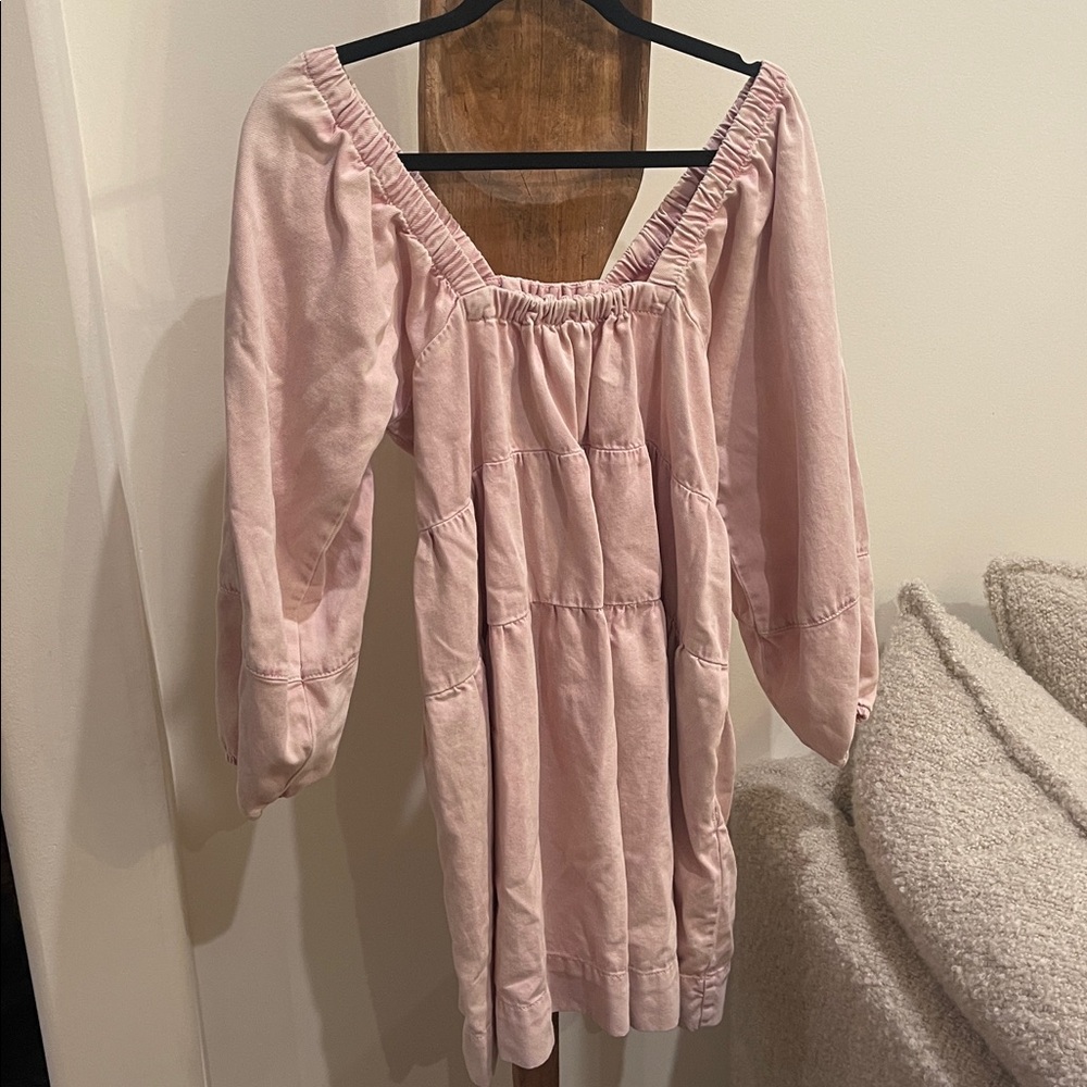 Pink Denim On or Off-Shoulder Dress
